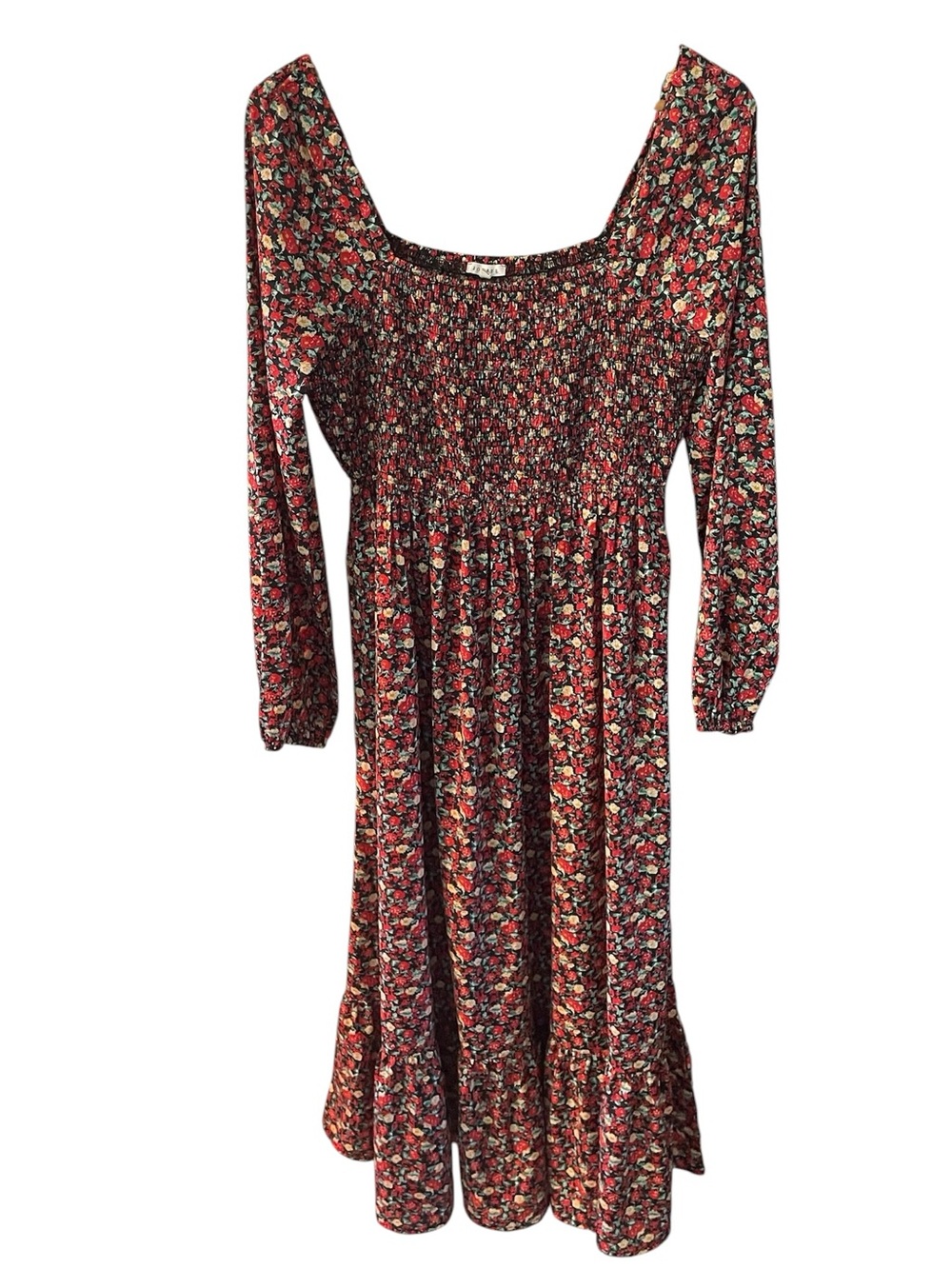 C50-  Smocked Midi Dress - Red Floral